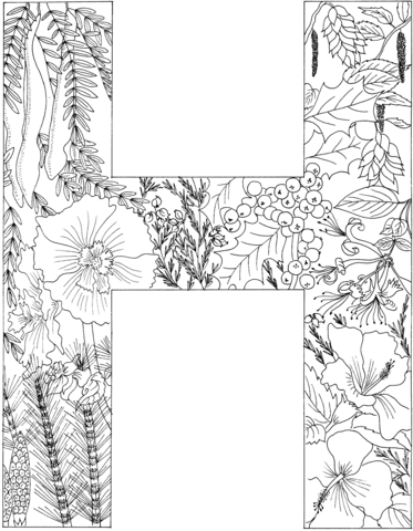 Letter H With Plants Coloring Page